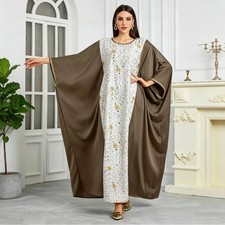 Muslim Women Embroidery Batwing Sleeve Abaya Kaftan Dubai Formal Long Gown Dress
