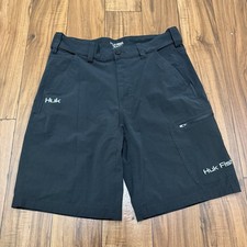 Huk Cargo Fishing Shorts Men  s Large Black 10" Stretch Next Level Performance