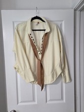 Pilcro Anthropologies Yellow Strip Beachy V Neck Sweatshirt W/grommet Accents. M