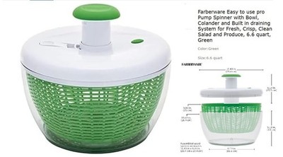 Farberware pro Pump Activated Salad Spinner with Bowl 5314791-1744631 6.6 QT