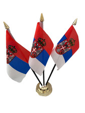 Serbia Serbian Crest 3 Flag Flags Desk Table Top Centrepiece Display Gold 12"