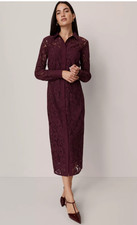 NWT ANN TAYLOR POISED PLUM PETITE BELTED LACE MIDI SHIRTDRESS DRESS SZ 6P