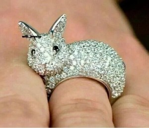 Authentic Rabbit Charm Wedding Ring in 1.80Ct Round Cut Moissanite 14K White Gold Plated