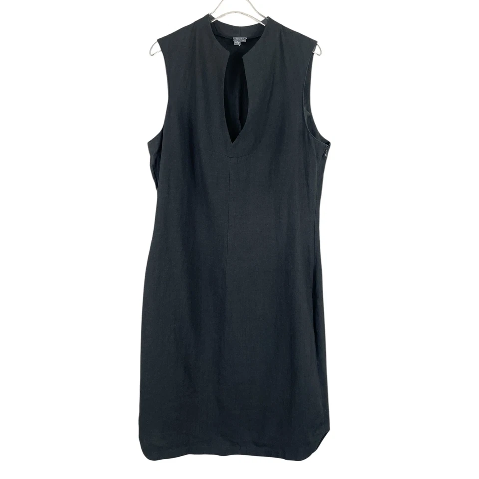 Vestido justo vintage Muse 100% linho midi minimalista clássico escritório preto tamanho 10 - Imagem 3 de 4