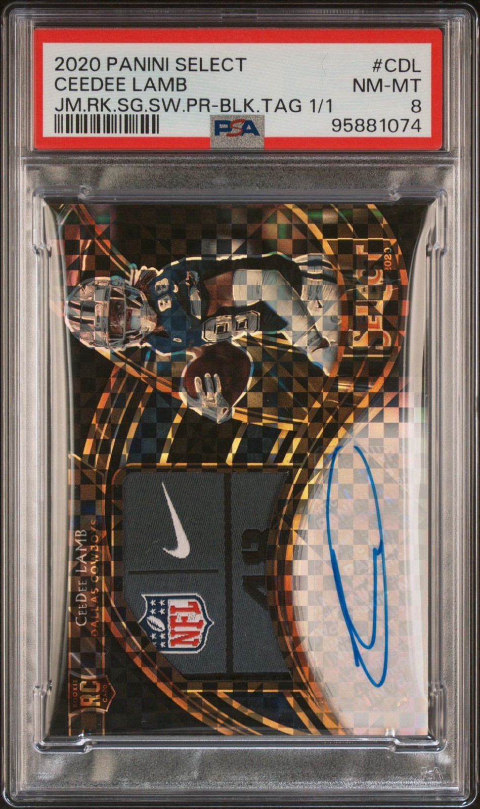 2020 PANINI SELECT JUMBO ROOKIE SIGNATURE SWATCH PRIZM CEEDEE LAMB BLACK TAG 1/1