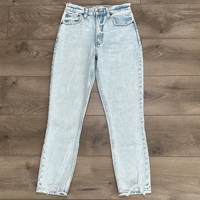 Abercrombie & Fitch The Mom High Rise Crop Stretch Blue Ankle Jeans Size 25