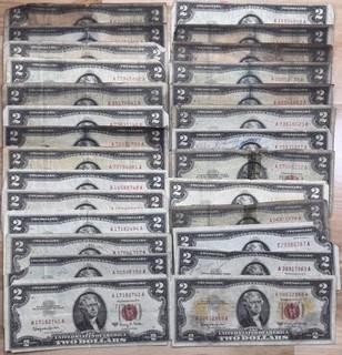 Lot of 27x 1953 & 1963 $2 Two Dollar RED SEAL Legal Tender US Notes CULL