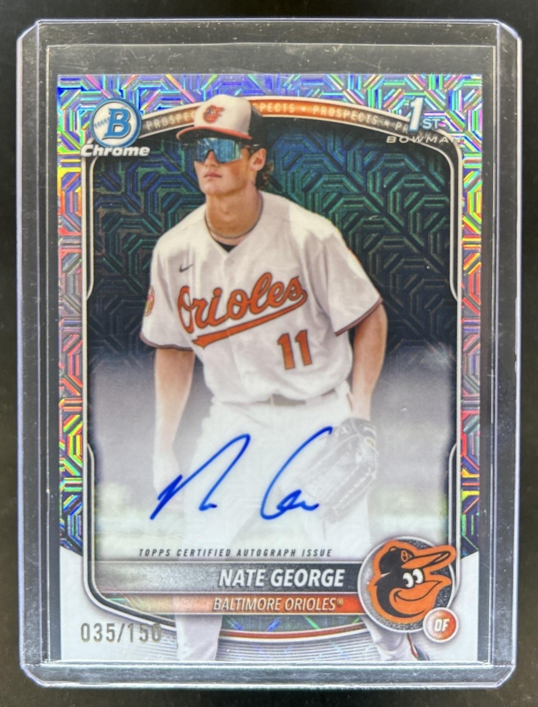 2025 Bowman Chrome Nate George Auto HTA Choice Refractor 1st #/150 Orioles