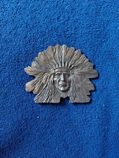 Native American Chief Belt Buckle Headdress 4.25   3.25  See Pics Vtg Indian