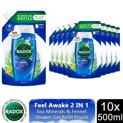 Radox Mineral Therapy 2-in-1 Duschgel Nachfüllbeutel Feel Awake 500ml, 10er Pack