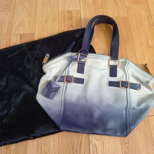 Yves Saint Laurent Handbag Shoulder Bag Navy White Gradient Leather Women's