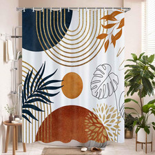 Boho Navy Blue Shower Curtain, Modern Abstract Minimalist Mid Century Geometric