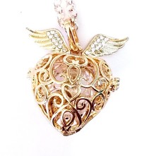 Yellow Gold Tone Urn Cremation Memorial Necklace Angel Wings Pendant