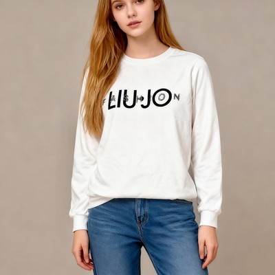 NWOT LIU JO Women's Crystal Logo Sweatshirt Size L Cotton Blend Pullover