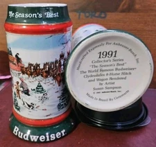 Lot of 2 Anheuser-Busch 1991 Edition Budweiser Clydesdales Beer Stein