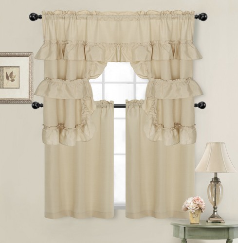 Country Farmhouse Solid Colored Kitchen Curtain Tier/Swag Set - Assorted Colors - Picture 2 of 15