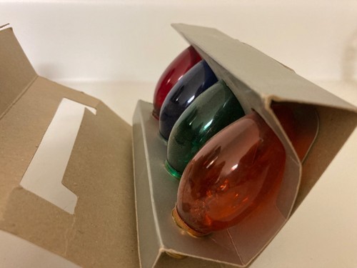 Vtg Yule 4PK Christmas Light Bulbs Twinkle C 9 1/4 Multi Color NOS Lamps Clear - Picture 3 of 12