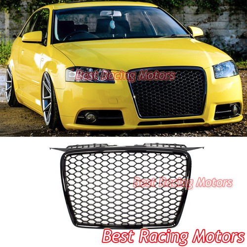 For 2006-2008 Audi A3 8P RS3 Style Front Grille (Gloss Black Frame + Honeycomb) - Picture 1 of 4