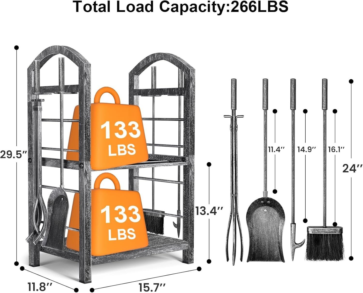 Firewood Rack with Tools 5-Piece Indoor Fireplace Wood Holders Outdoor Log Holde