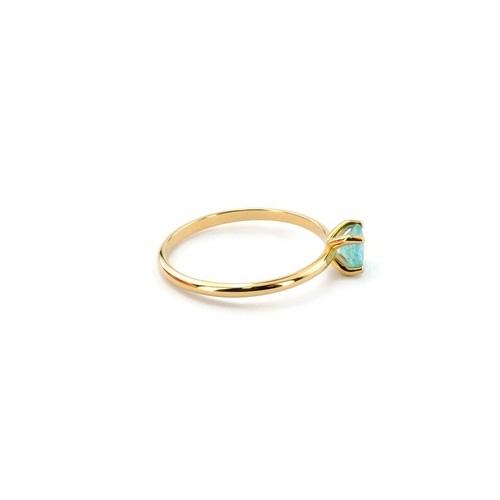 Natural Apatite Gemstone Minimal Solitaire Engagement Ring Gold Plated Silver - Picture 3 of 4