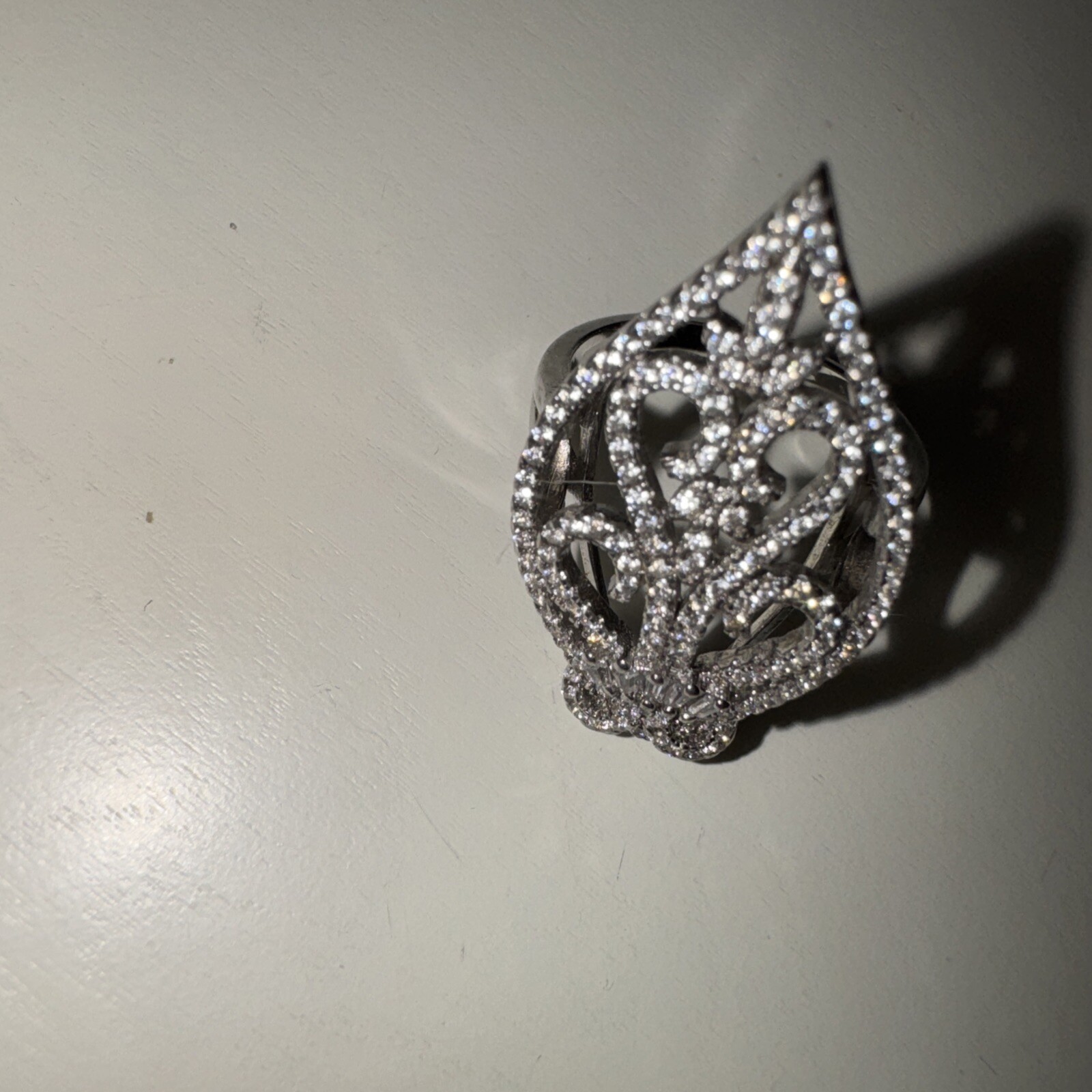 Solid Sterling Silver CZ Crown Teardrop Knuckle R… - image 9