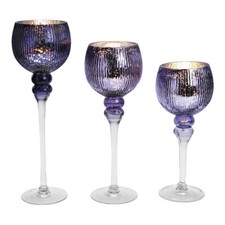 10035428 Windlicht 3er Set Kelch geriffelt aus Glas lila