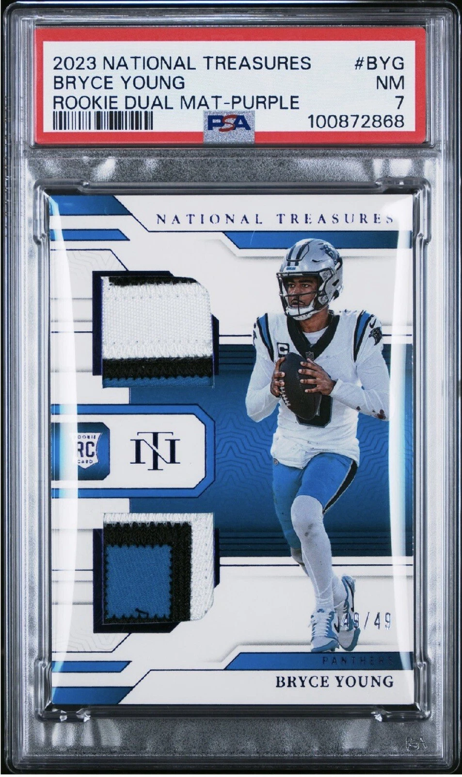 Bryce Young Panini National Treasures Rookie Dual Materials #BYG Purple