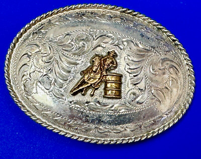 Barrel Racing Trophy  Blank Award Scroll To Engrave Vintage Tex Tan Belt Buckle 