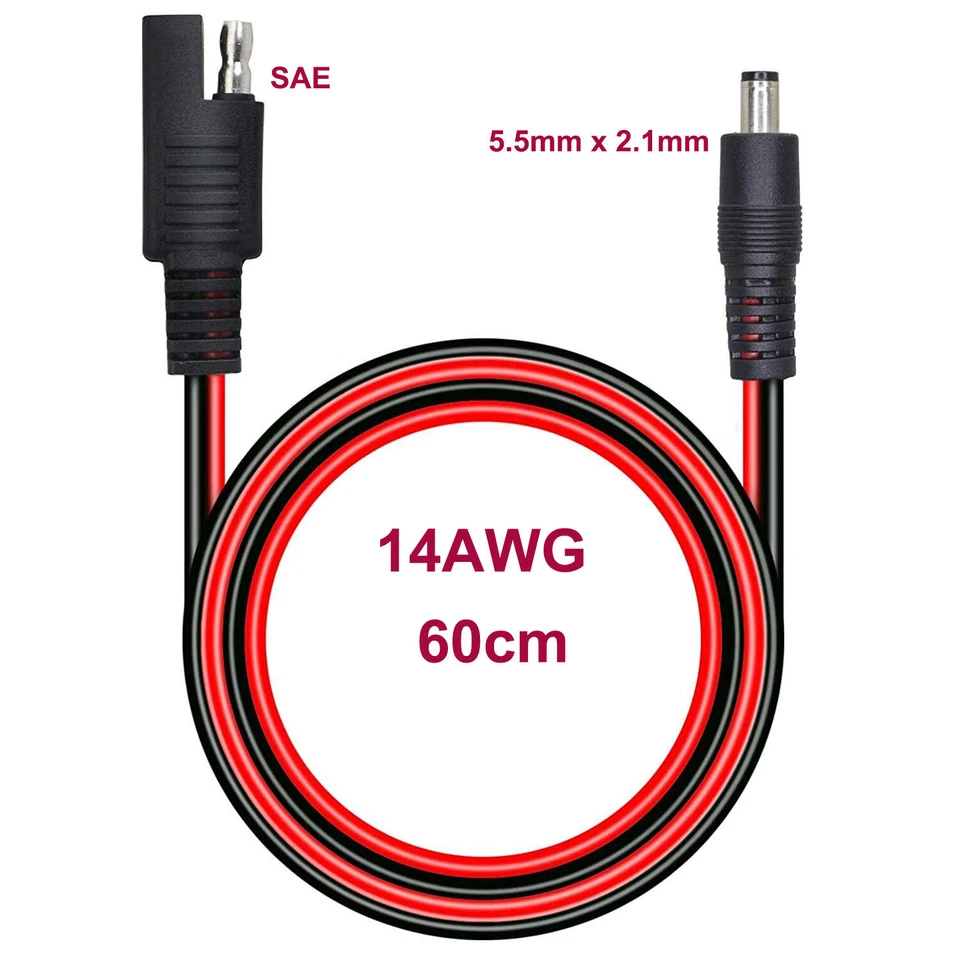 SAE DC 5.5 x 2.1mm Male Cable Automotive RV Solar Panel 14AWG w/ SAE 8mm Adapter - Image 3 of 4