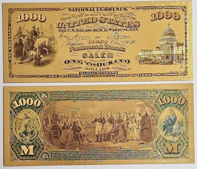 1000 Dollars 1875 from USA - Colorful Golden Note