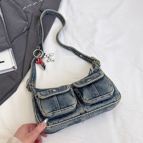 Retro Denim Handbag Spicy Girl Shoulder Bag Fashionable And Simple Underarm Bag - Picture 7 of 14