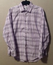 CALVIN KLEIN Mens 16 32/33 SLIM FIT Non Iron Purple Plaid Dress Shirt