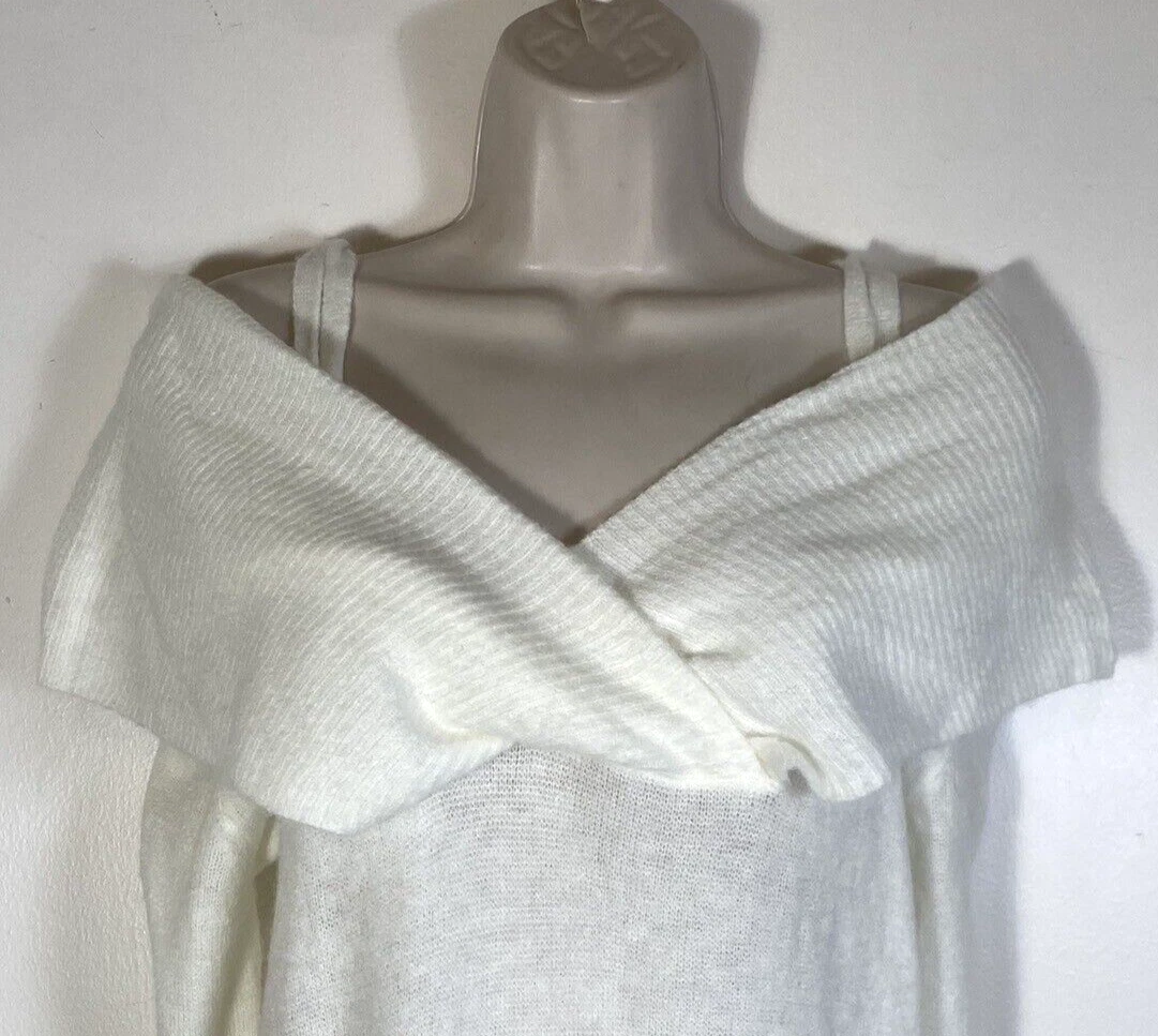 OFF WHITE Abito maglione spalle scoperte olivaceo donna grande bianco sporco mini manica lunga