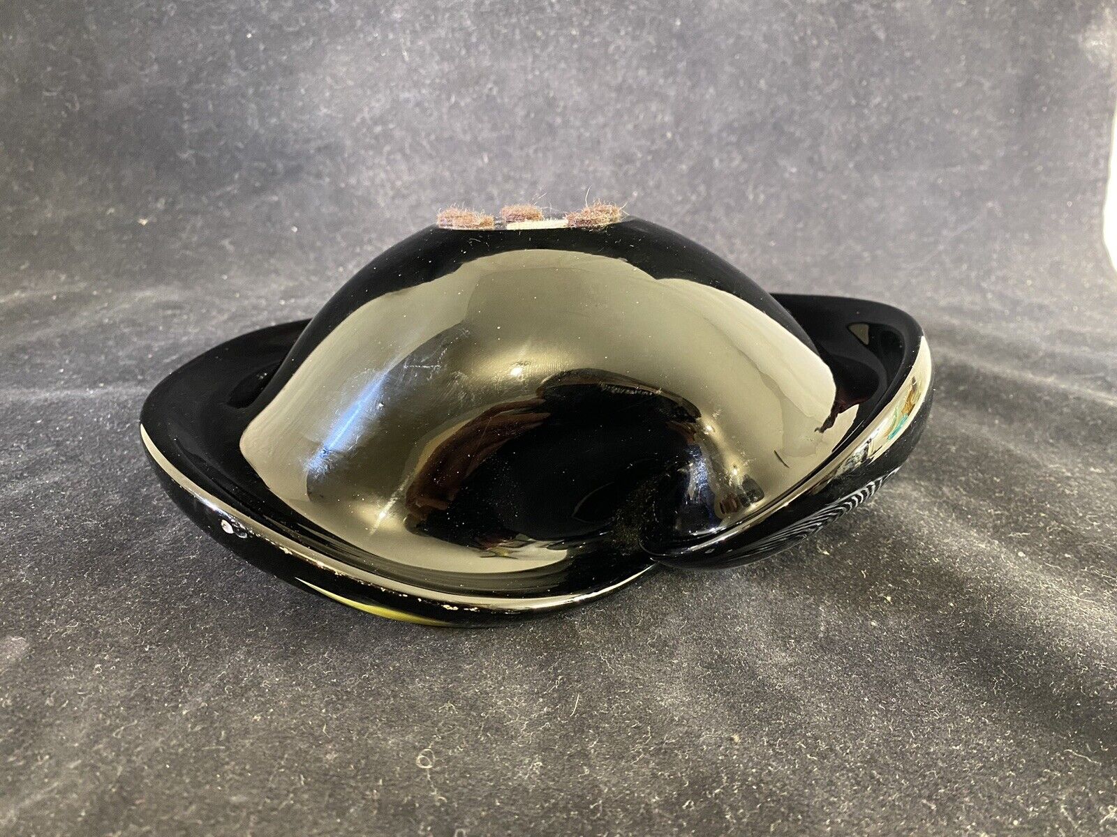 Large Vintage Fratelli Toso shell form bowl in true black w/ cannes