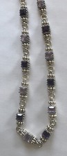 Silver Tone Purple Fashion Rhinestone Necklace and Square Earring Set