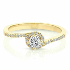 14K Real Solid Gold Solitaire Round Halo Dainty Classic Engagement Wedding Ring