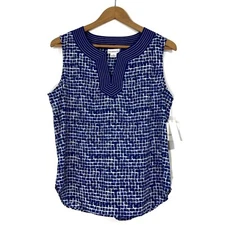 Liz Claiborne Women’s Size Medium Apollo Blue Multi Sleeveless Square Print Top