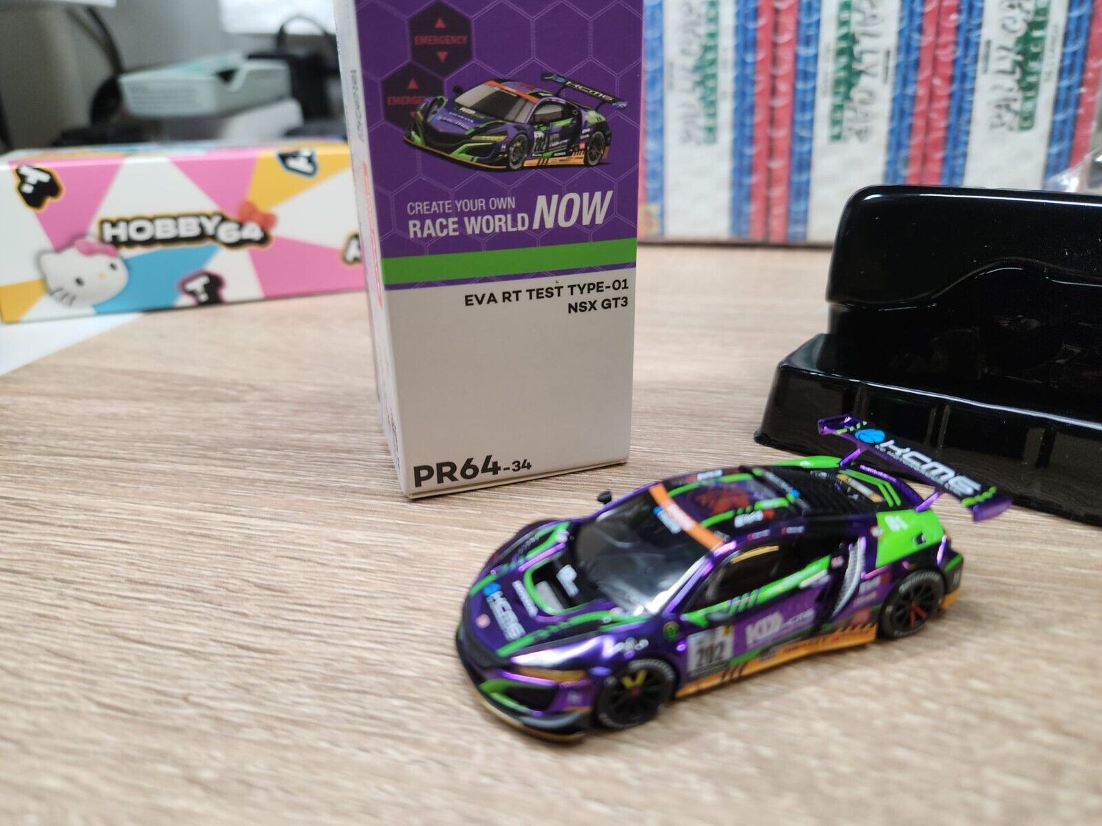 NSX GT3 RHD Right Hand Drive #202 EVA RT Test Type 01 Purple with Graphics  1/64 Diecast Model Car Pop Race PR640034