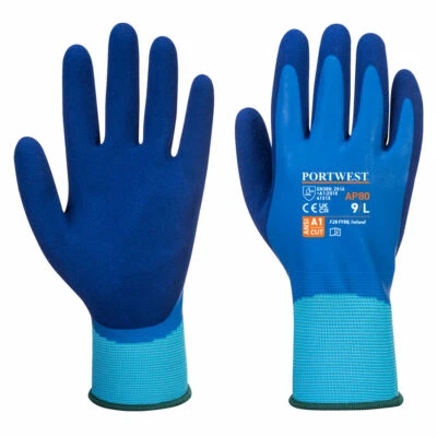 Portwest AP80 Liquid Pro Gloves Aqua Latex Waterproof Grip Fully Double Coated
