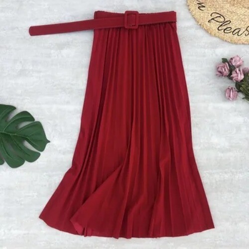 High Waist Pleated Elegant Midi Skirts with Belted New Spring Summer Solid - Bild 15 von 42