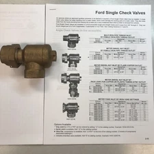 FORD METER BOX 3/4” SINGLE CHECK VALVE HA31-323-NL Meter Swivel NutxFIPT Outlet