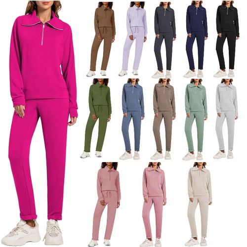 Women 2 Piece Outfits Sweatsuit Set Oversized Half Zip Sweatshirt Wide Leg Pants