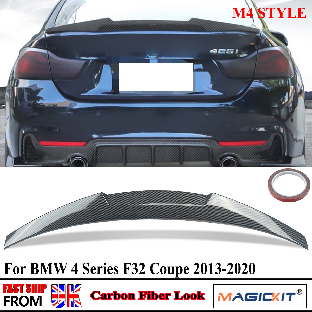 FOR BMW 4 SERIES F32 COUPE M4 STYLE REAR BOOT LIP WING SPOILER CARBON LOOK 13-20