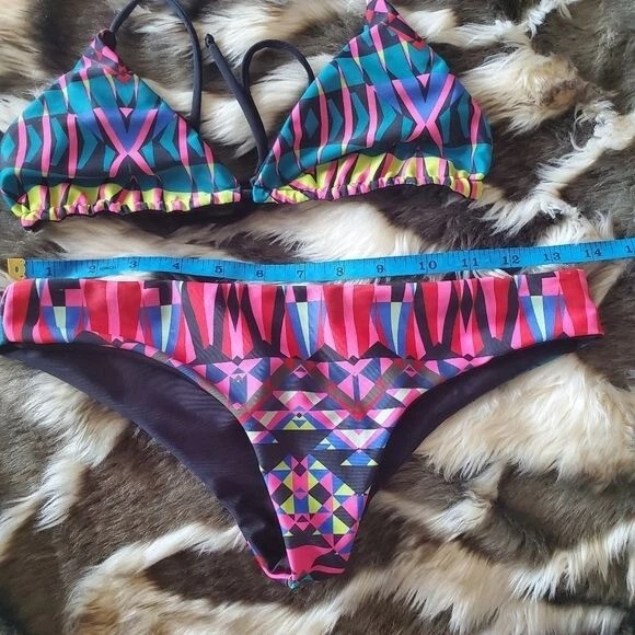 BIANCA COLETTI Womens 2 Piece Bikini Medium Geometric Retro Halter Triangle - Image 3 of 4