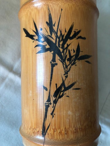 Vintage Bamboo Hand Painted Flower Vase/ Calligraphy Brush Holder - 7x3 in - Picture 11 of 14