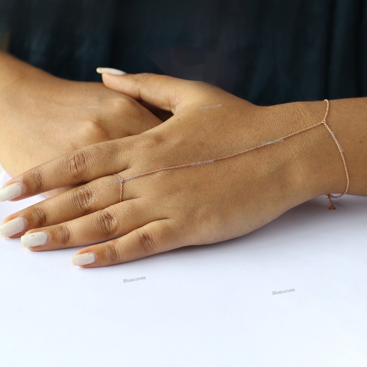 Solid Gold Chain Slave Filled Ring to Layering Wrist Bracelet in