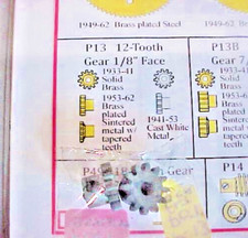 1941-53 2 PCS GILBERT ERECTOR SET PART P-13 POT METAL 12 TOOTH GEAR / FLAT SCREW