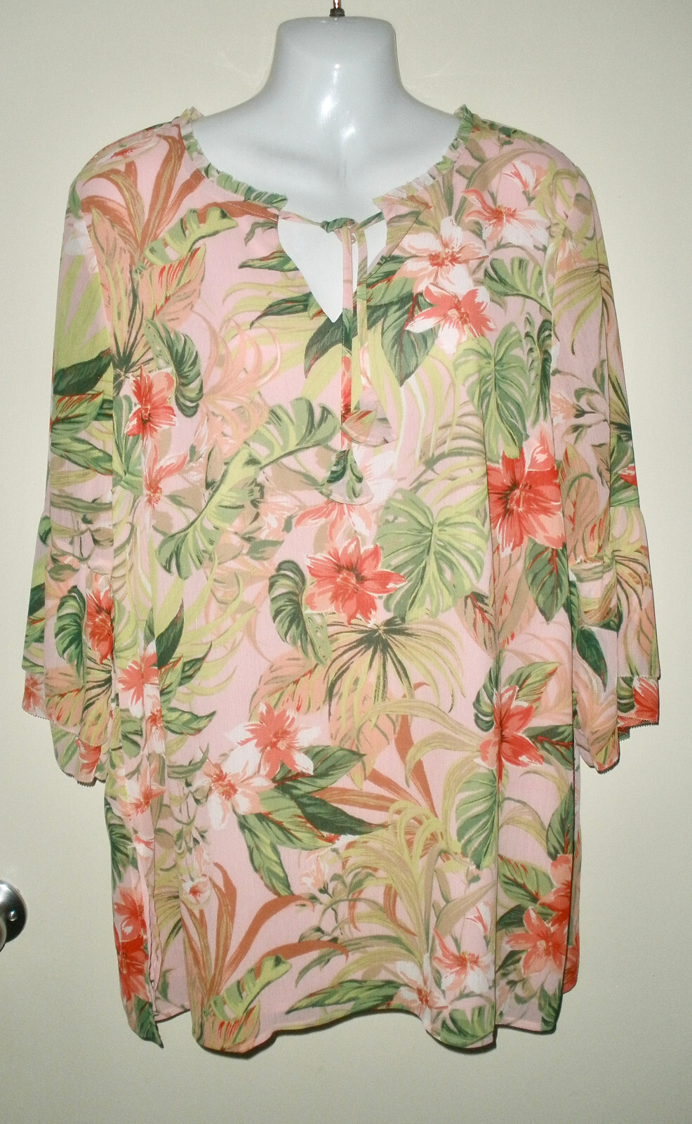 J Jill Womens M Pink Tropical Floral Boho Peasant Tunic Dress