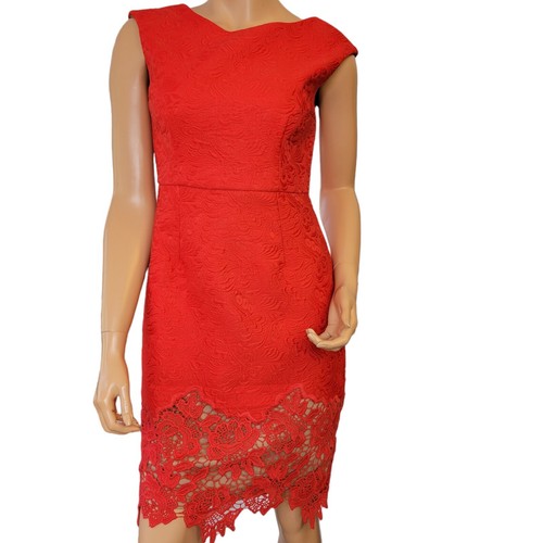 Anthropologie Plenty Tracy Reese Womens Dress 4 Red Flame Lace Bodycon Event