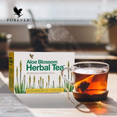 Forever Aloe Blossom Herbal Tea - 4 Boxes, 25 Bags Each, Cinnamon